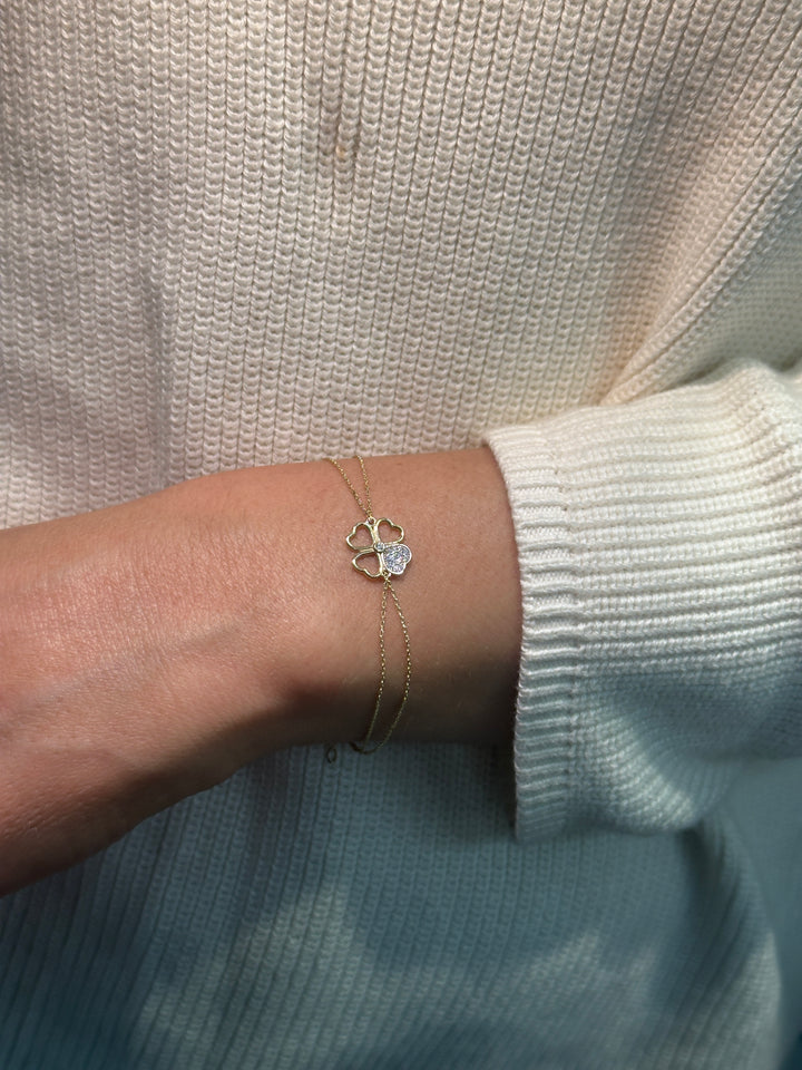 Kleeblatt Glitzer Armband – 585er Gold