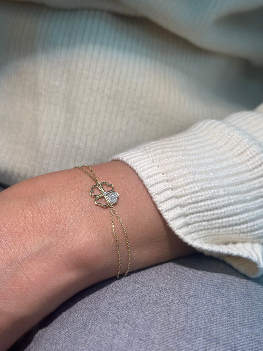 ''Kleeblatt glitzer''-Armband - 585er Gold - Elina Gold