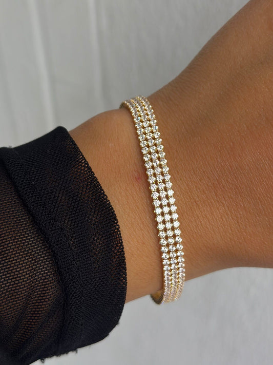 “Dreireihiges Tennis“-Armband – 585er Gold – Elina Gold