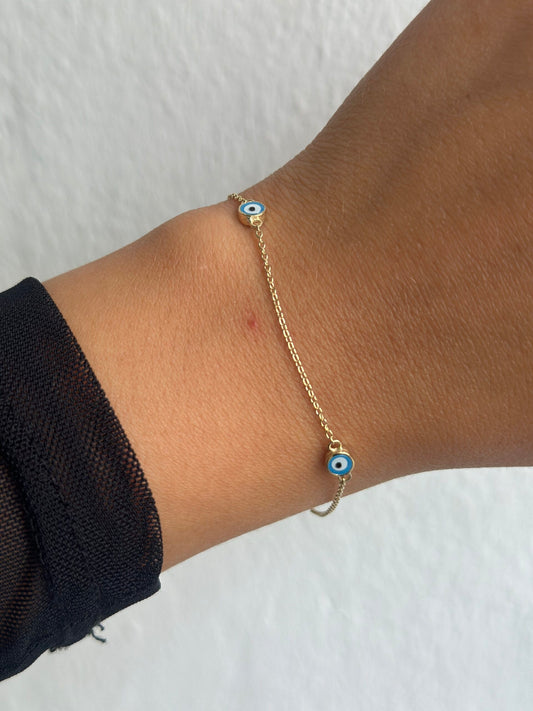 Nazar Triple hellblau-Armband - 585er Gold - Elina Gold