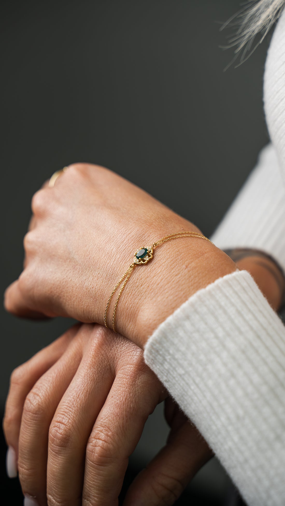 Ornamentaler Blüte Grün - Armband - Elina Gold