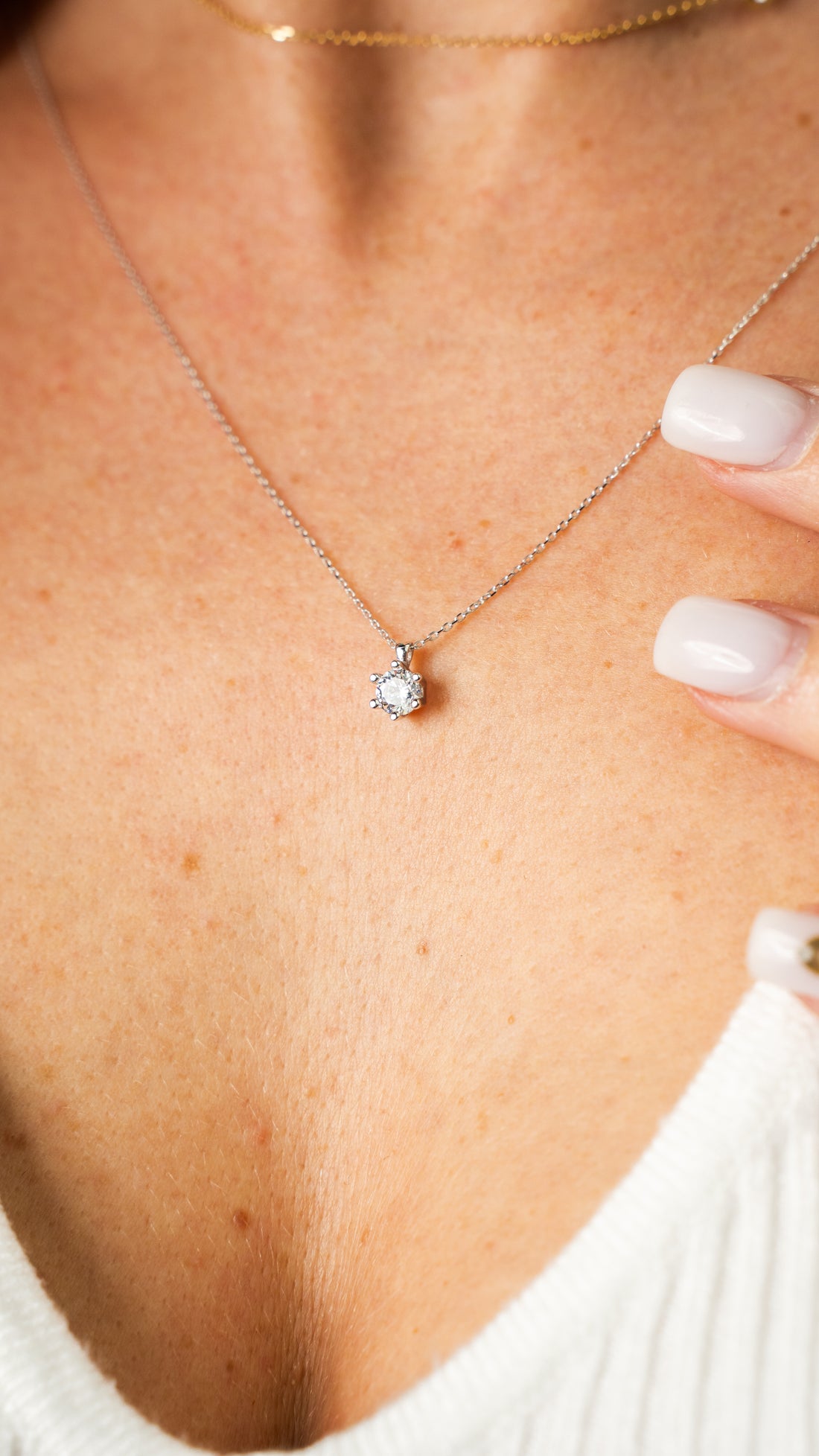 Solitär sechser Krappen Halskette Weissgold