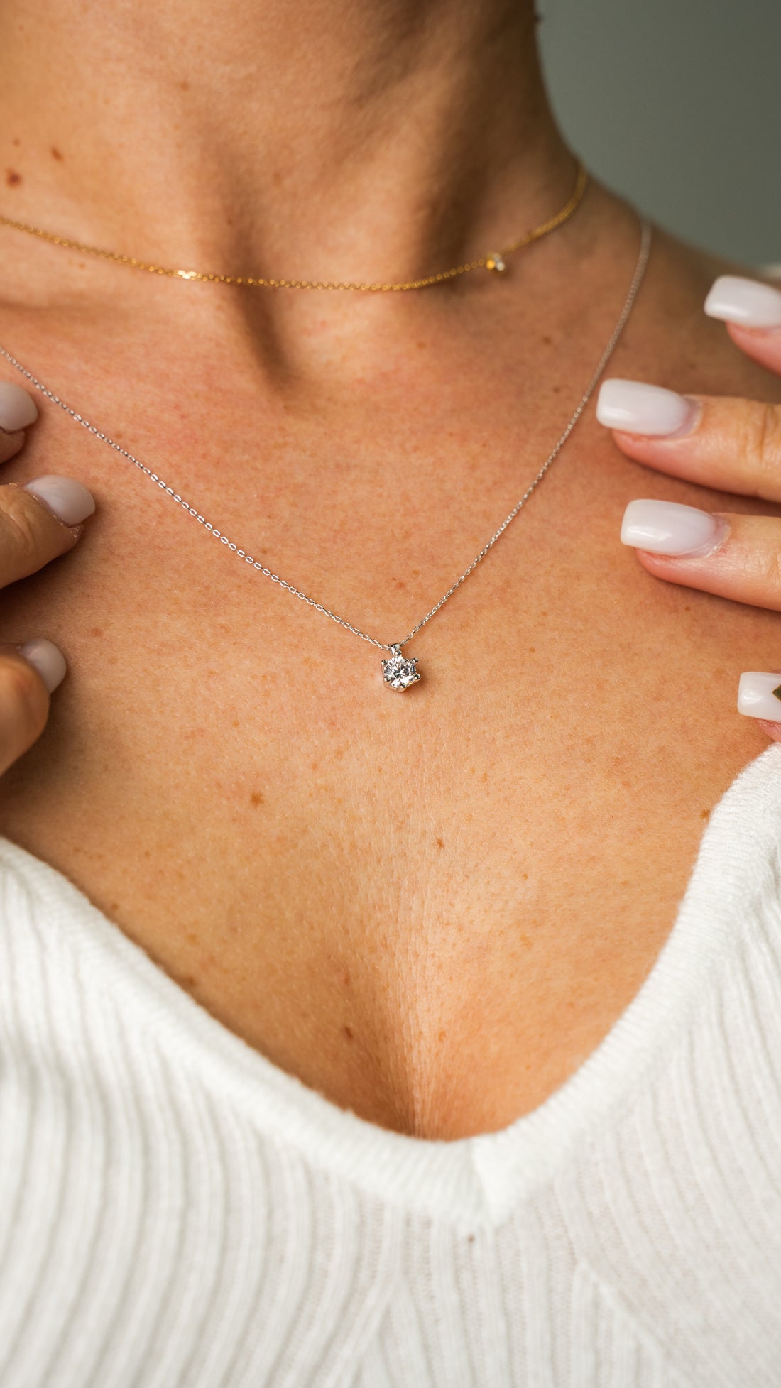 Solitär sechser Krappen Halskette Weissgold