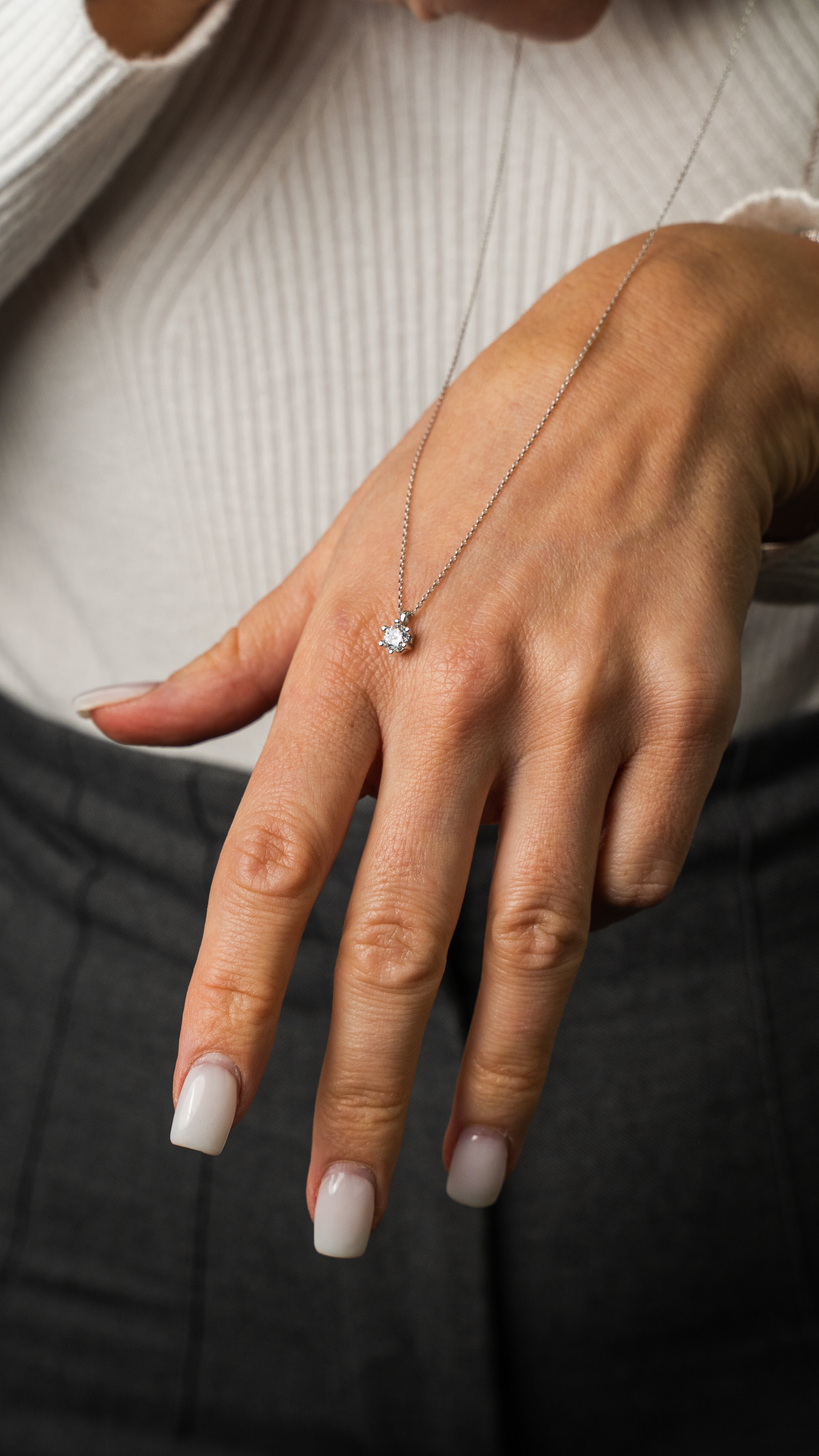 Solitär sechser Krappen Halskette Weissgold