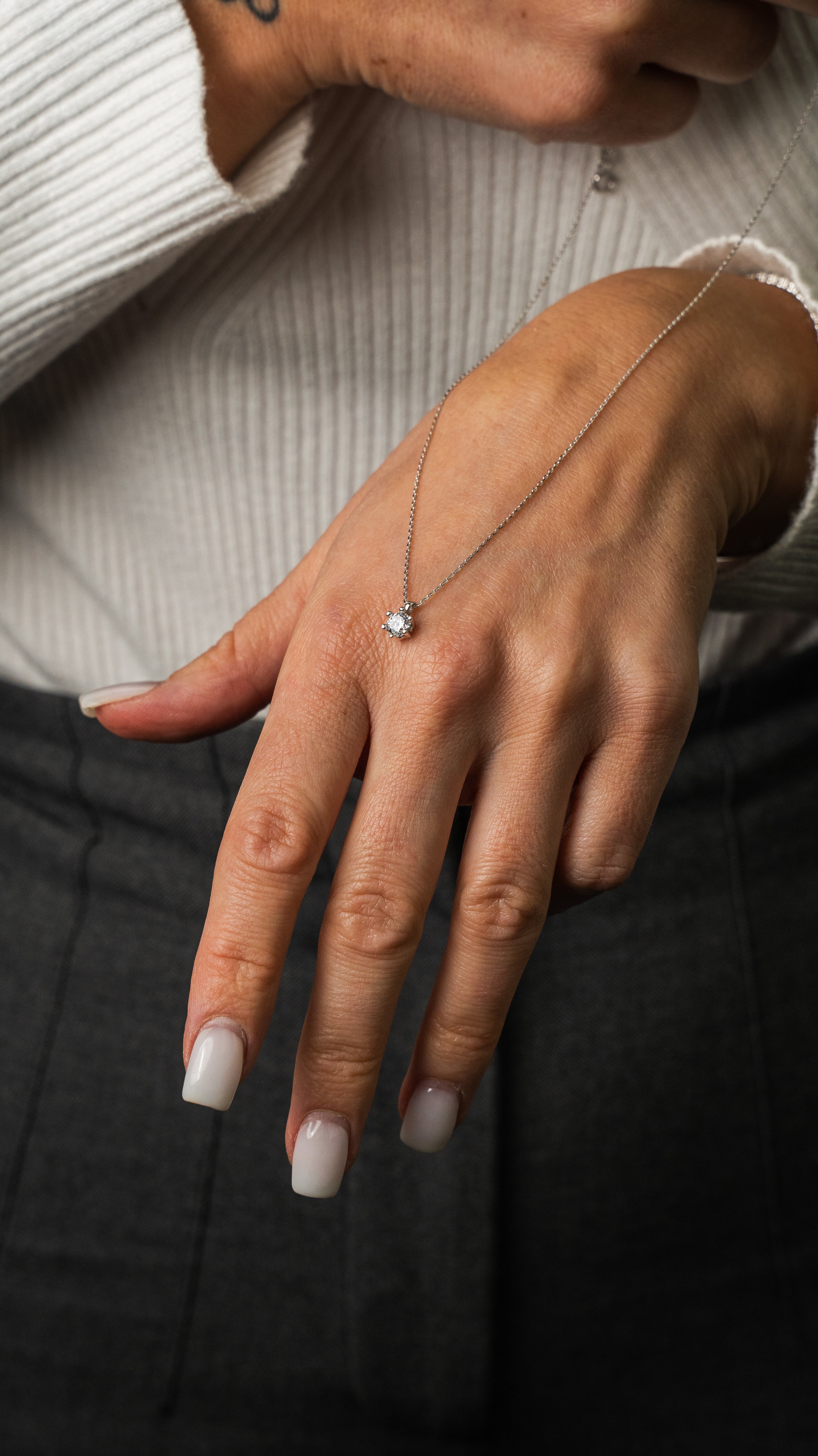 Solitär sechser Krappen Halskette Weissgold